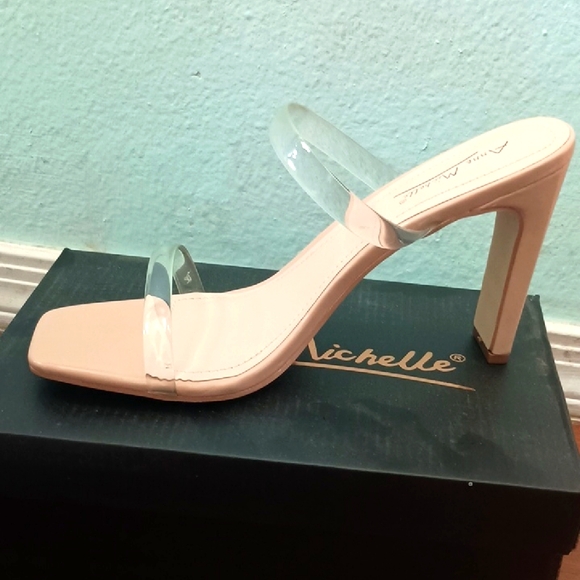 Anne Michelle Shoes - Anne Michelle Tan Heels with Clear Strap